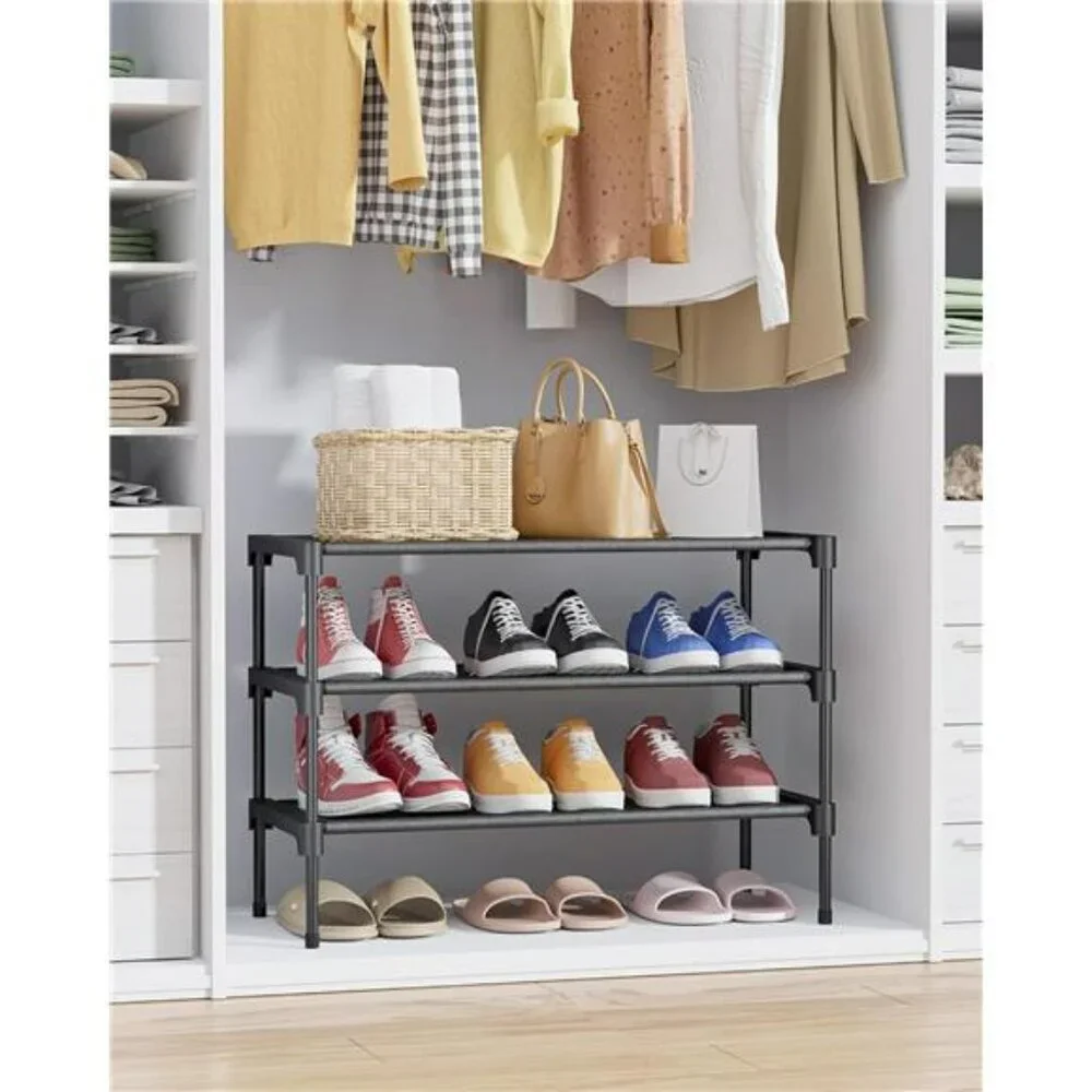 Black Stackable Shoe Rack Organizer Shelf for Closet Entryway Garage Storage